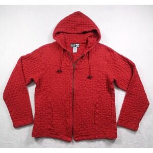 Vintage Ezze Wear Outdoor Sweatshirt Womens Small Red Hooded Full Zip Seersucker